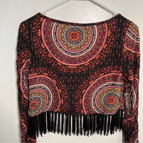 Gypsy Warrior Crop Top Fringe Mandala Print S - Picture 9 of 11
